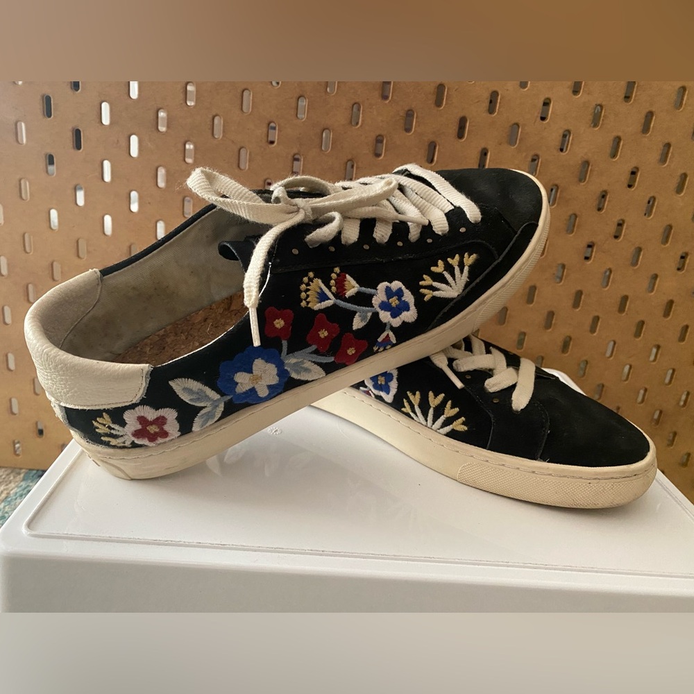 Anthropologie Black Sneakers with Floral Embroidery